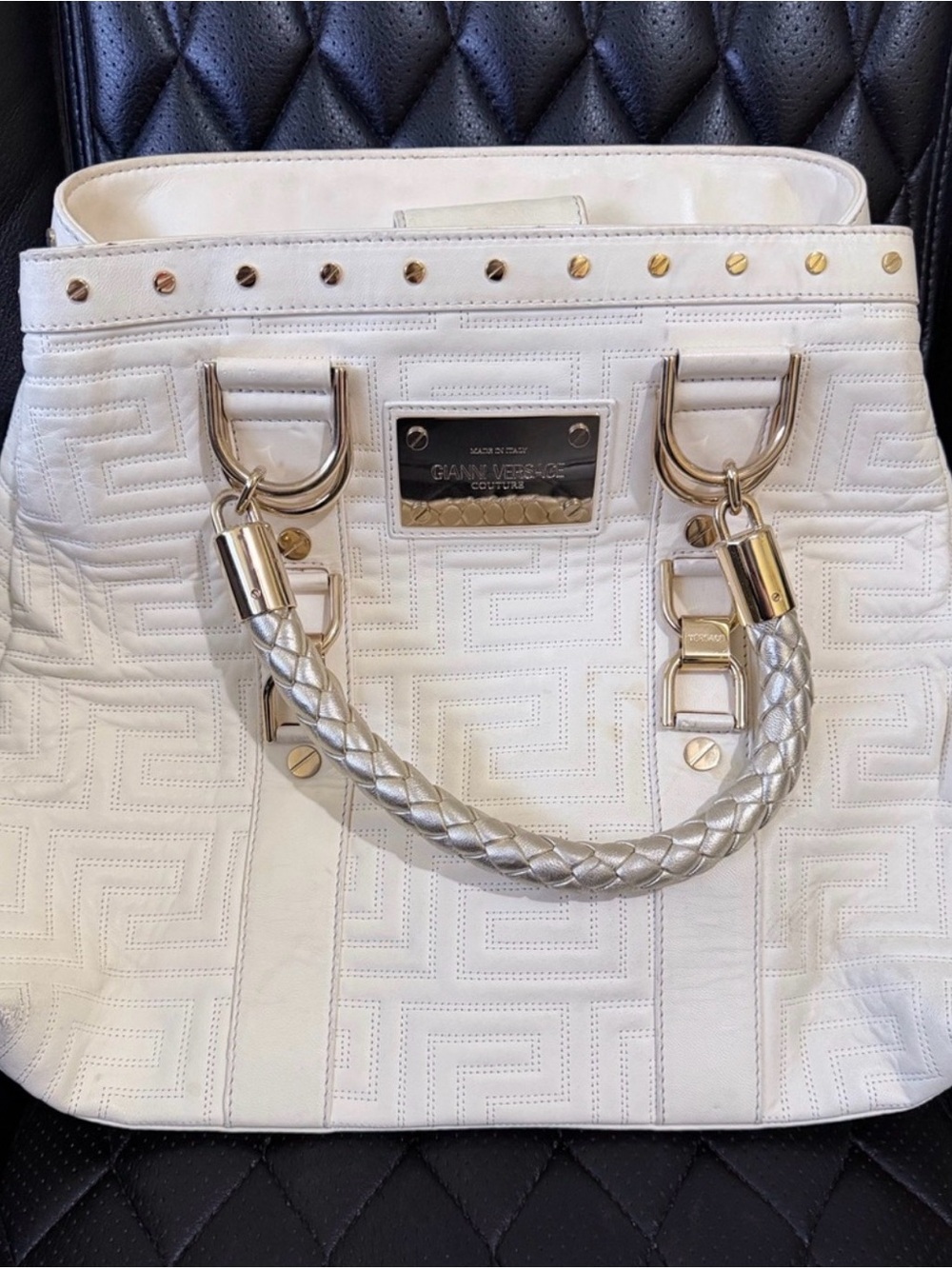 Vintage Versace Madonna Snap Out of It Nappa Leather Shopper Bag